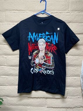 WWE Black Cody Rhodes American Nightmare Graphic Tee with Blue & Red Print